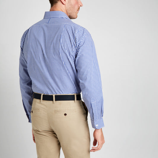 Classic Fit Check Zephyr Button Cuff Shirt in Royal on model back