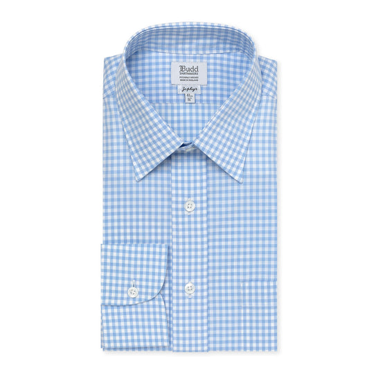 Classic Fit Check Zephyr Button Cuff Shirt in Sky Blue