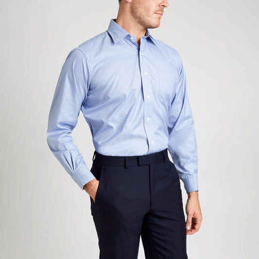 Classic Fit Puppytooth Fine Twill Button Cuff Shirt in Blue on model 