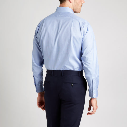 Classic Fit Puppytooth Fine Twill Button Cuff Shirt in Blue on model back