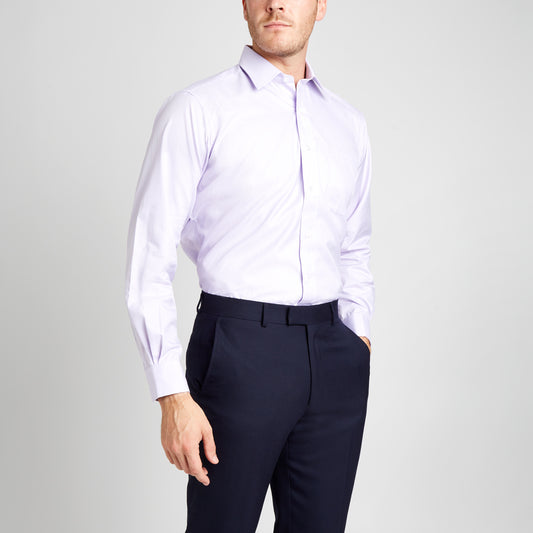 Classic Fit Puppytooth Fine Twill Button Cuff Shirt in Lilac on model 