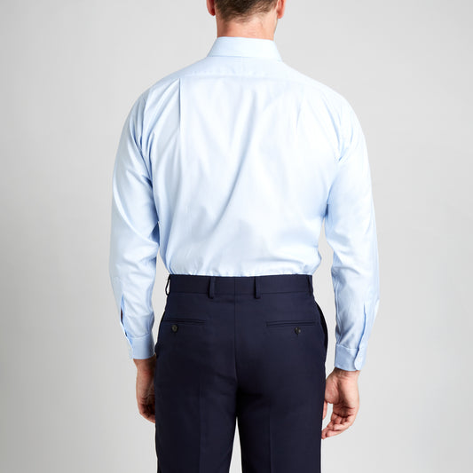 Classic Fit Puppytooth Fine Twill Button Cuff Shirt in Sky Blue on model back