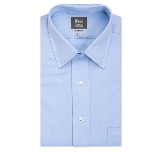 Tailored Fit Plain Pinpoint Oxford Button Cuff Shirt in Sky Blue