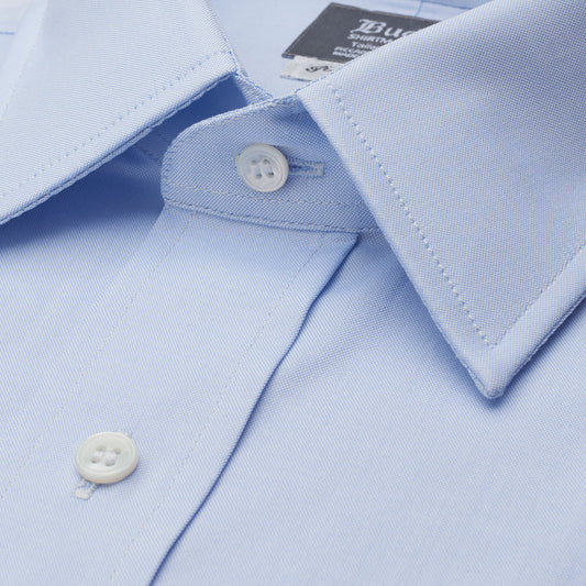 Tailored Fit Plain Pinpoint Oxford Button Cuff Shirt in Sky Blue