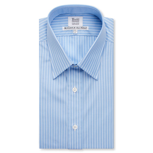 Classic Fit Sea Island Cotton Stripe Double Cuff Shirt in Blue and White