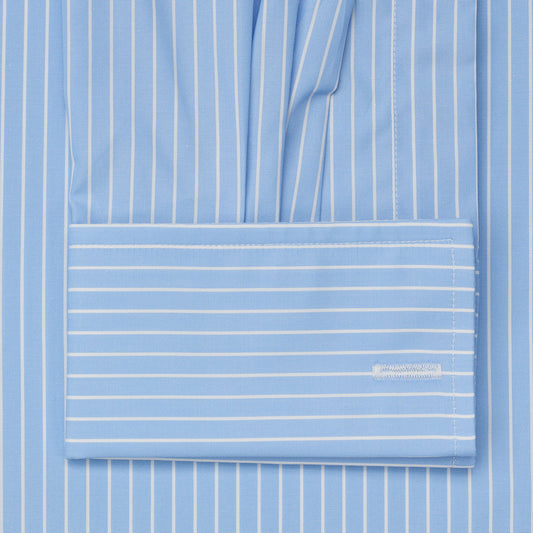 Classic Fit Sea Island Cotton Stripe Double Cuff Shirt in Blue and White