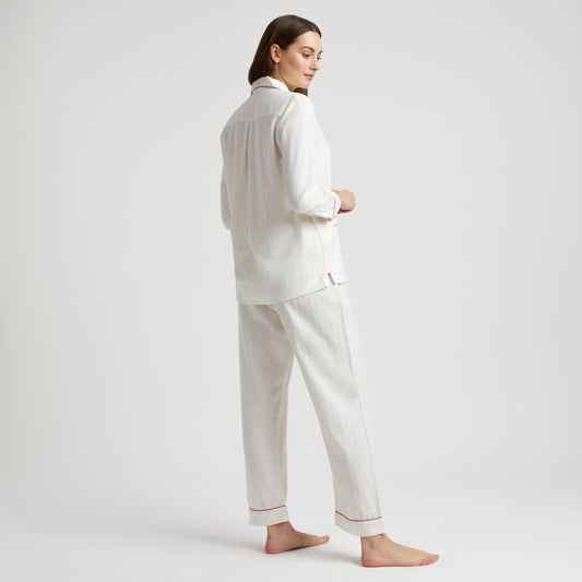 Exclusive Herringbone Cotton and Cashmere Women's Pyjamas in White