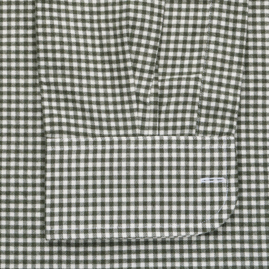 Classic Fit Small Gingham Brushed Cotton Button Cuff Shirt in Green