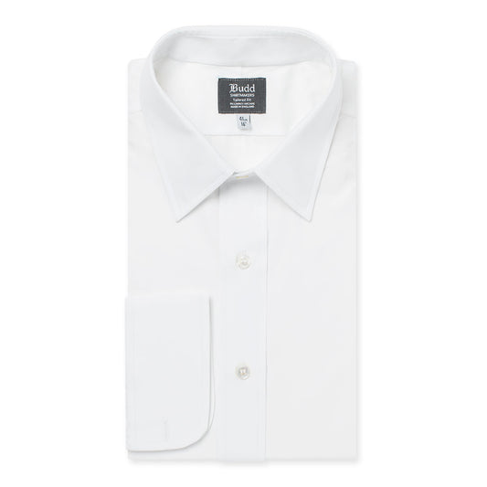 Tailored Fit Plain Poplin Button Cuff Shirt in White
