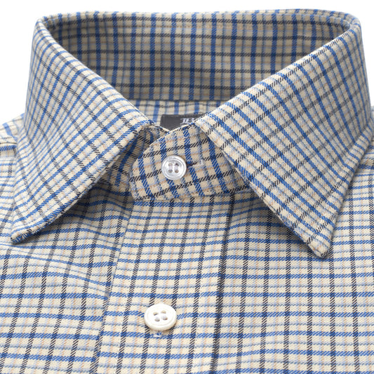 Tailored Fit Fife Check Brushed Cotton Button Cuff Shirt in Blue