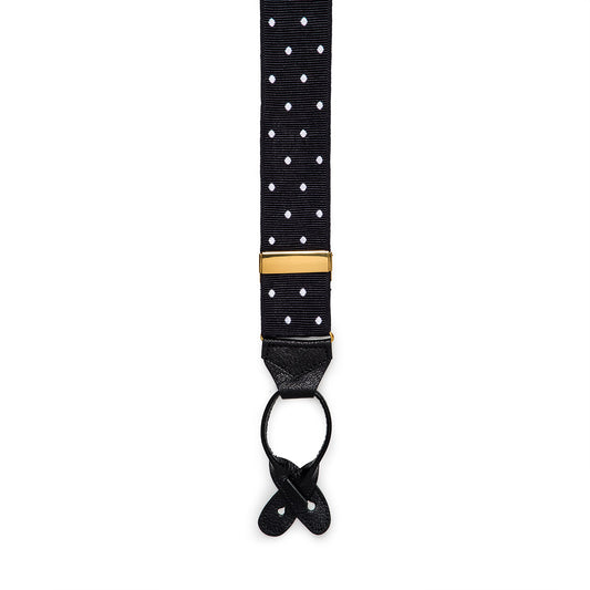 Spot Barathea Braces With Button in Black and White Details