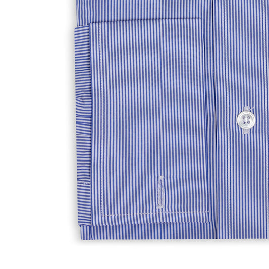 Classic Fit Narrow Stripe Superpoplin Double Cuff Shirt in Blue Cuff Detail