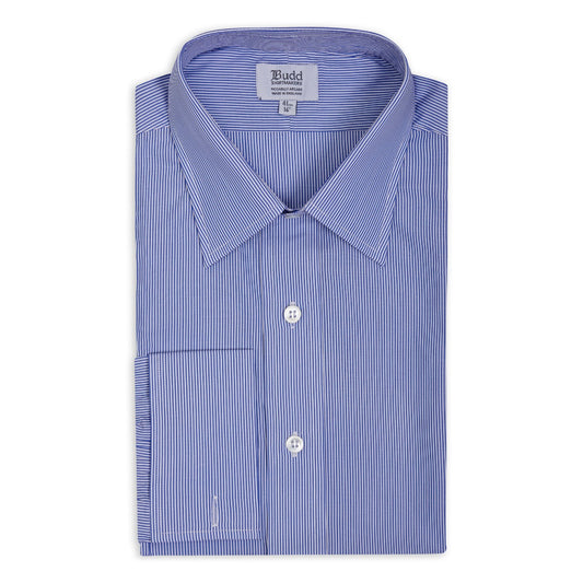 Classic Fit Narrow Stripe Superpoplin Double Cuff Shirt in Blue