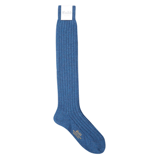 Plain Cashmere Long Socks in Denim Blue