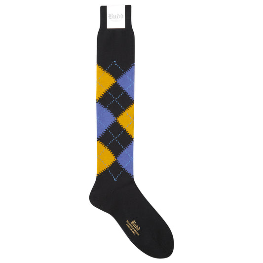Wool Long Argyle Socks in Dark Navy and Blue