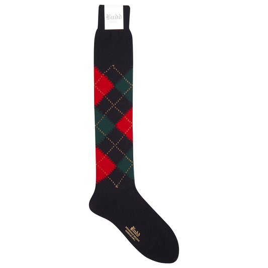 Argyle Wool Long Socks in Navy and Green