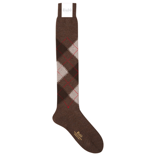 Wool Long Argyle Socks in Brown