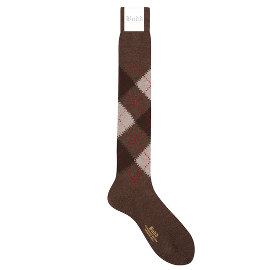 Argyle Wool Long Socks in Brown and Beige