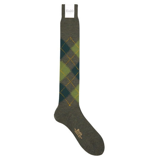 Wool Long Argyle Socks in Green