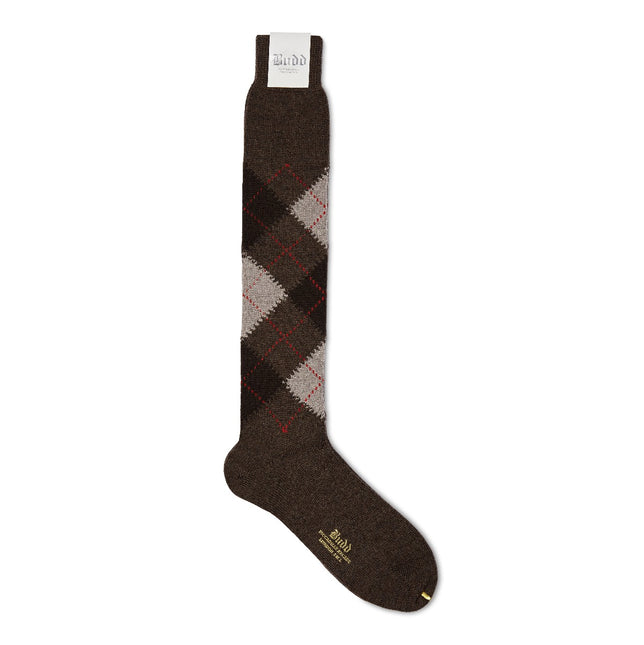 Argyle Wool Long Socks in Tartan and Marrone