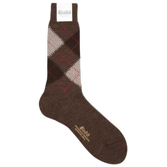 Wool Short Argyle Socks in Brown