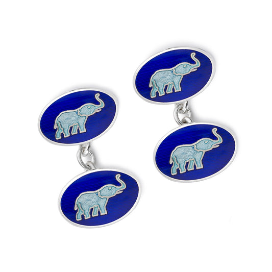 Exclusive Elephants Cloisonne Chain Cufflinks in Blue