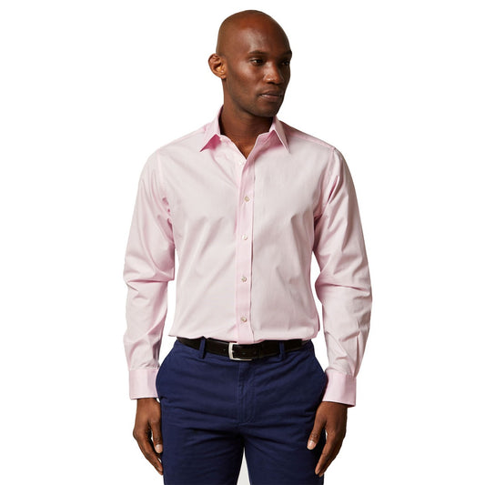 Tailored Fit Plain Poplin B/C in Pink on Model, Front Shot