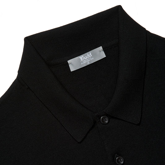 Plain Wool Sports Shirt in Black collar detail
