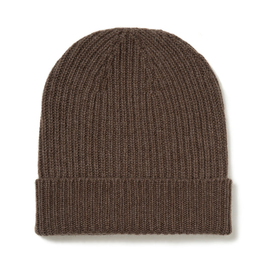 Plain Cashmere Ribbed Hat in Wilderbeast