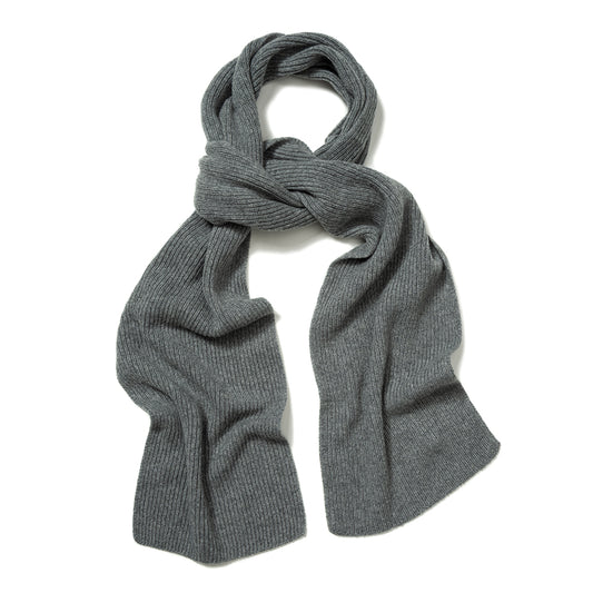 Plain Cashmere Ribbed Scarf in Flannel