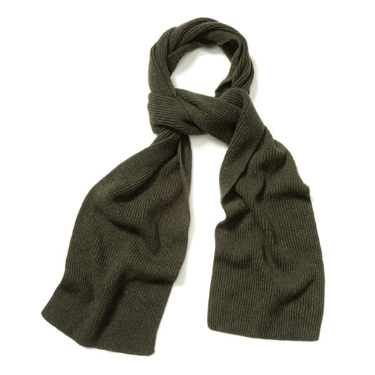 Plain Cashmere Ribbed Scarf in Loden Mix