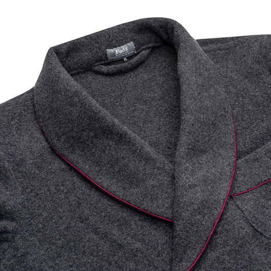 Cashmere and Wool Fleece Dressing Gown in Charcoal and Wine