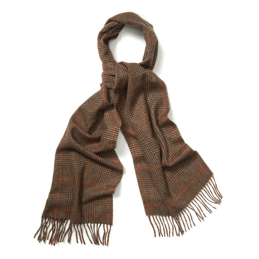 Prince of Wales Cashmere Scarf in Fudge, Dark Brown and Bengal Tiger