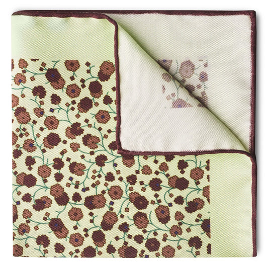 Abstract Flowers Hopsack Silk Pocket Square in Brown