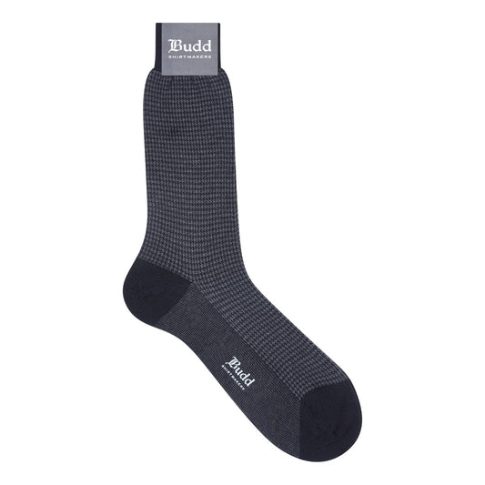 Houndstooth Cotton Short Socks in Dark Grey