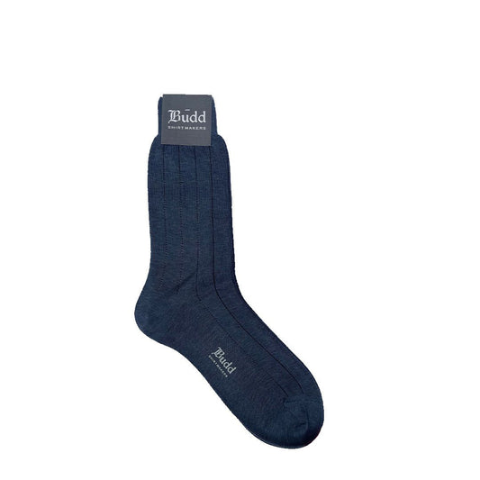 Vertical Stripe Cotton Short Socks in Mid Blue