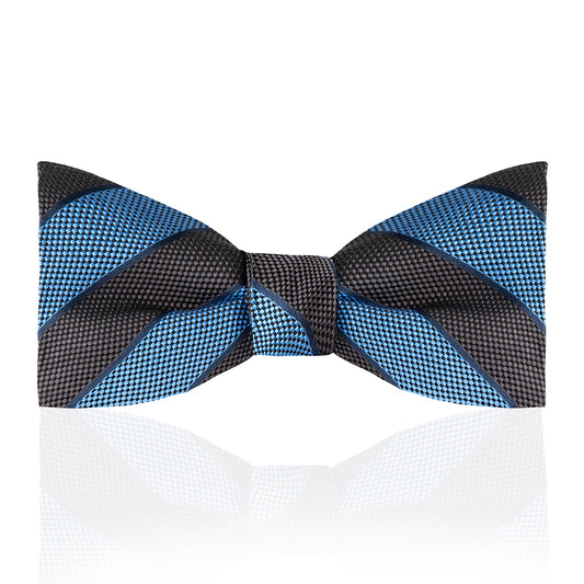 Broad Stripe Jacquard Silk Thistle Bow Tie in Sky and Grey