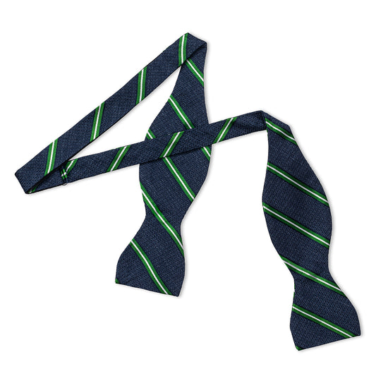 Multi-Stripe Tussah Silk Thistle Bow Tie in Green and White Untied