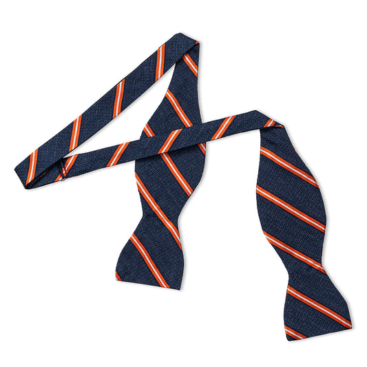 Multi-Stripe Tussah Silk Thistle Bow Tie in Orange and White Untied