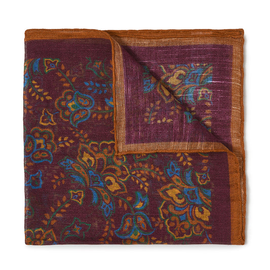 Gypsy Florals Silk Pocket Square in Burgundy and Brown