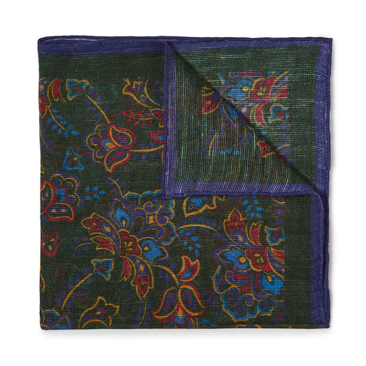 Gypsy Florals Silk Pocket Square in Green and Royal