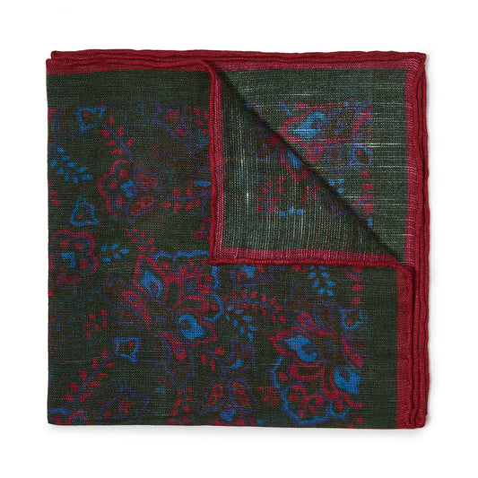 Gypsy Florals Silk Pocket Square in Green and Burgundy