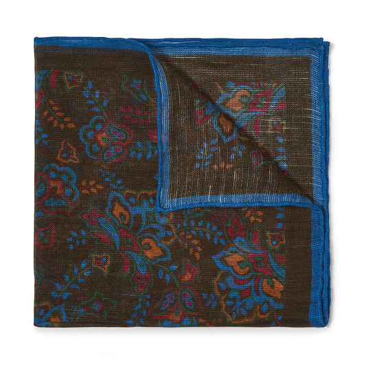 Gypsy Florals Silk Pocket Square in Green and Blue