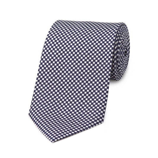 Checkerboard Hopsack Tie in Navy and Fawn