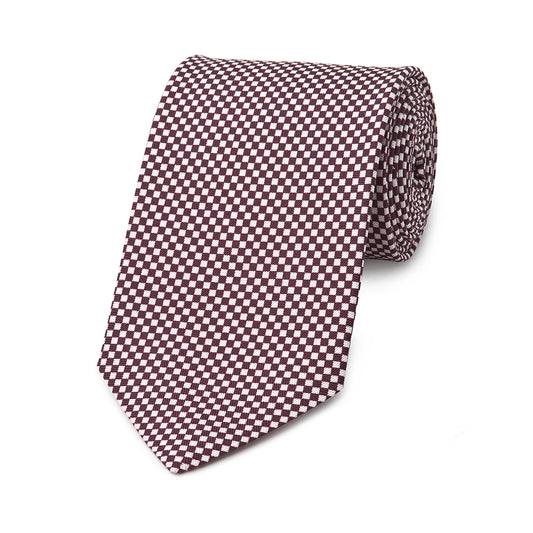 Checkerboard Hopsack Tie in Plum and Fawn