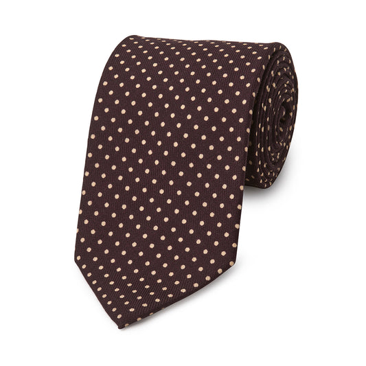 Polka Dot Wool Tie in Plum and Cream