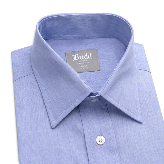 Tailored Fit End on End Double Cuff Shirt in Blue