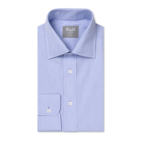 Tailored Fit Micro Check Cotton Button Cuff Shirt in Blue