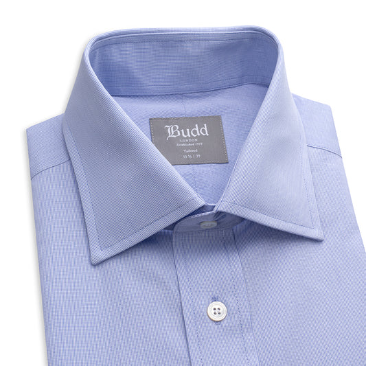 Tailored Fit Micro Check Cotton Button Cuff Shirt in Blue