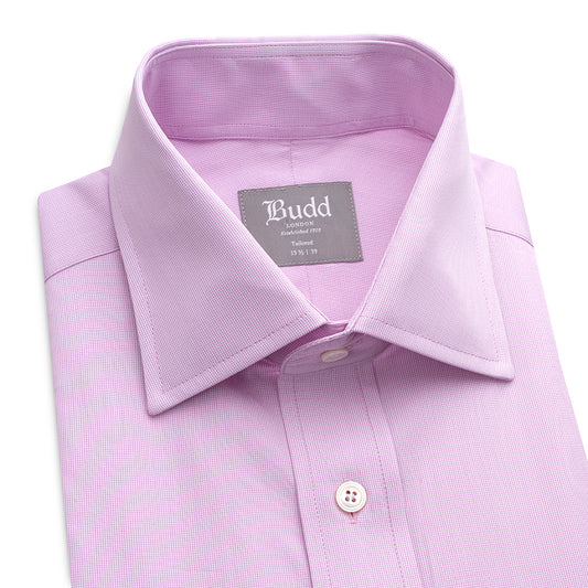 Tailored Fit Micro Check Cotton Button Cuff Shirt in Lilac